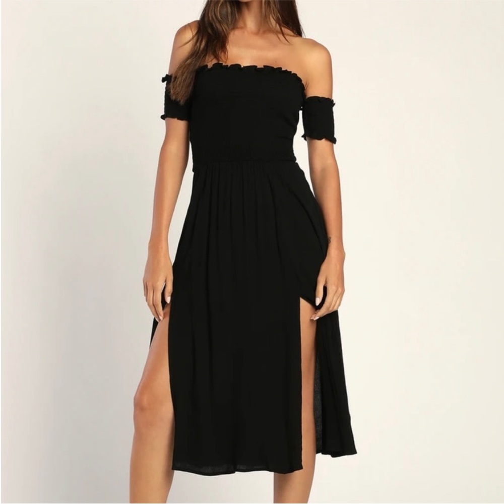 Lulu’s View from the Meadow Black Off-the-Shoulder Dress